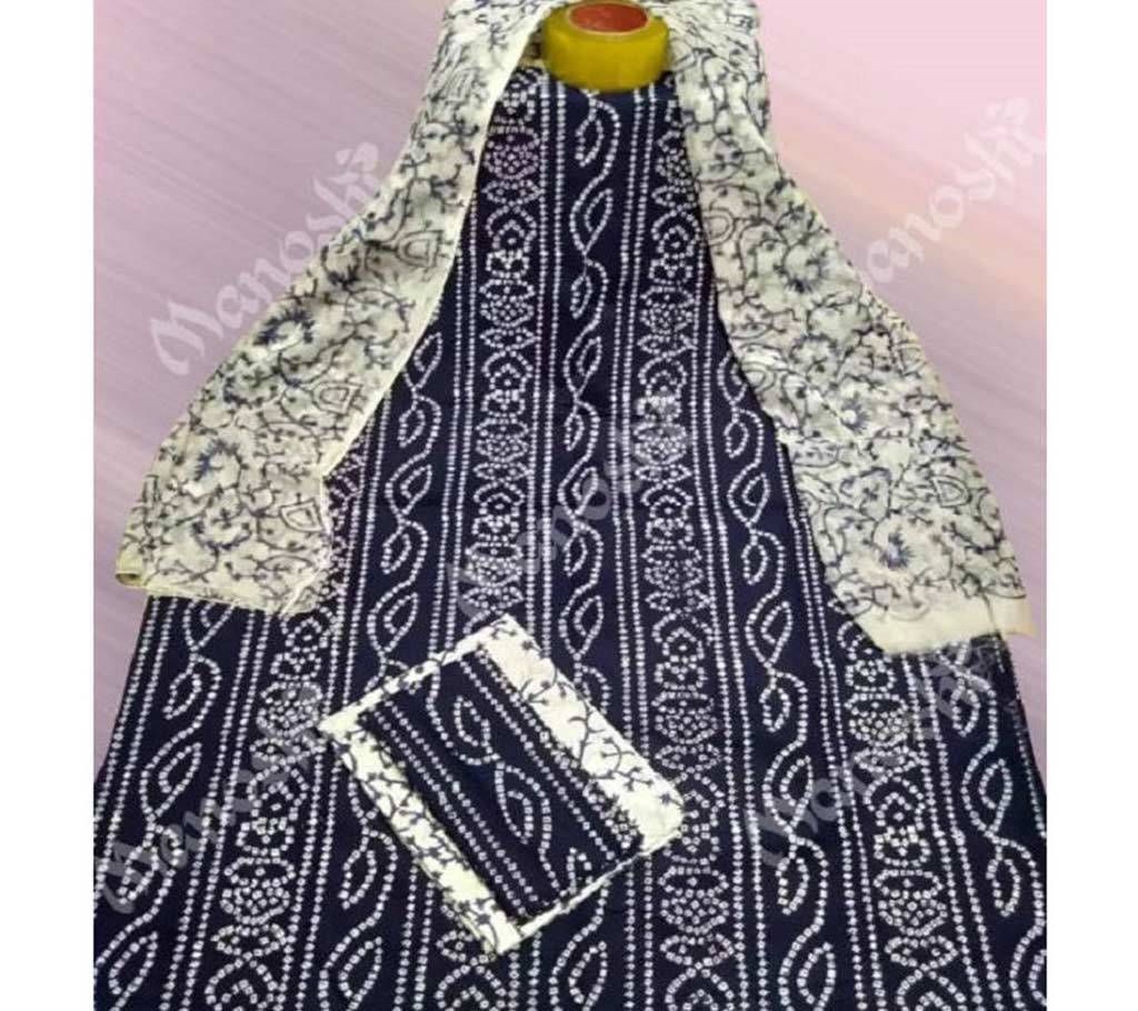 Unstitched Block Printed Three Piece for Women Full Black