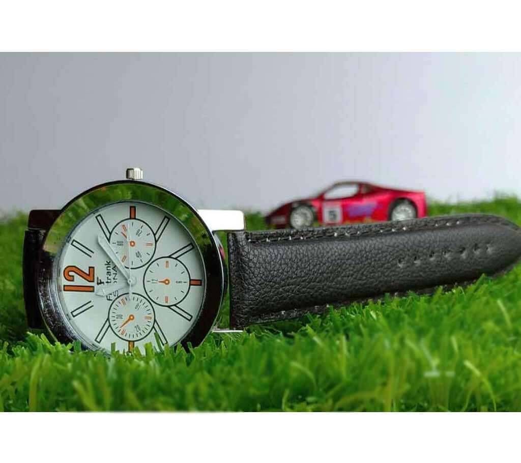 Firstrunk Analogue White Dial Multifunction Black Leather Men,s Watch