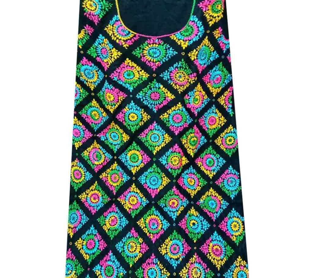 Unstitched Hand Work  Cotton  One piece Kurti-Black Color