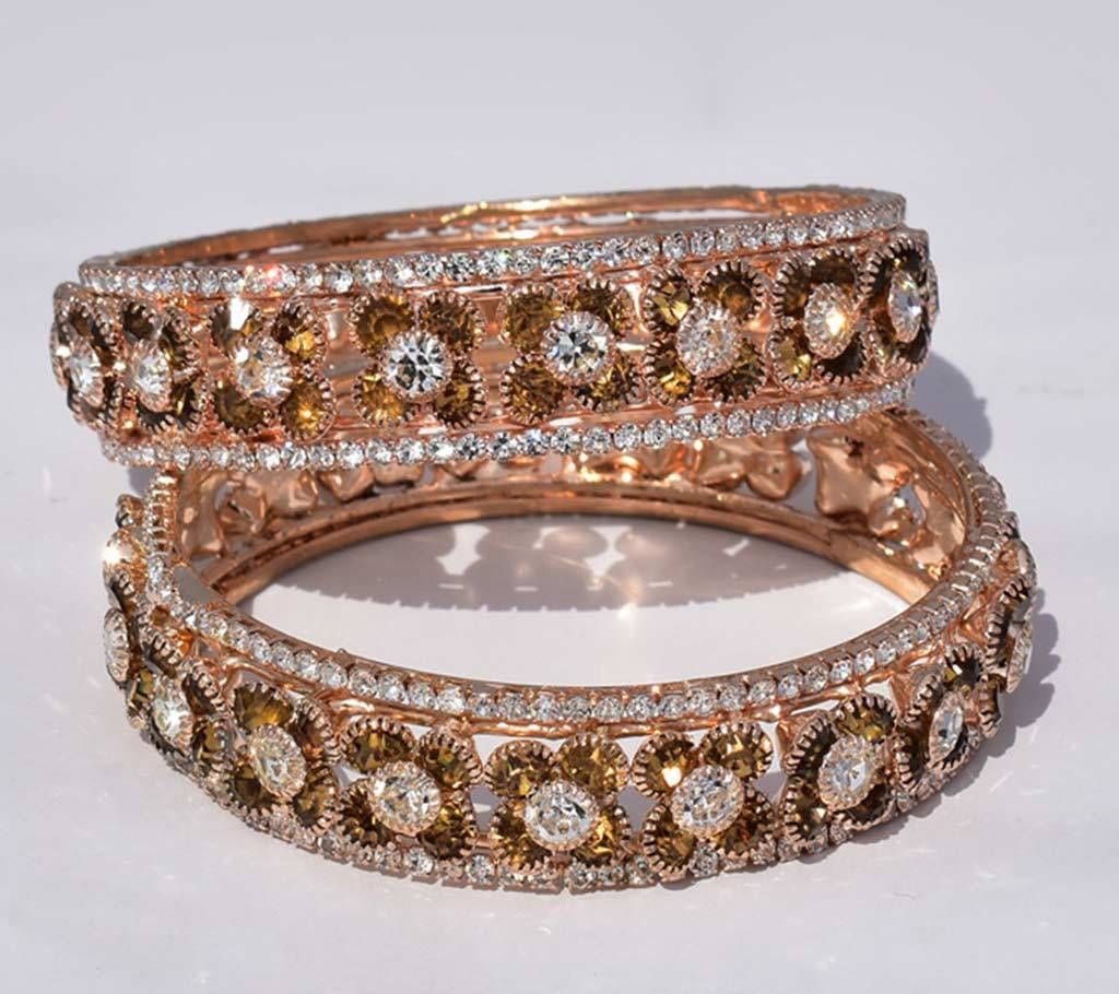 Indian Diamond Cut Metal Bangles For Women - 2Pc
