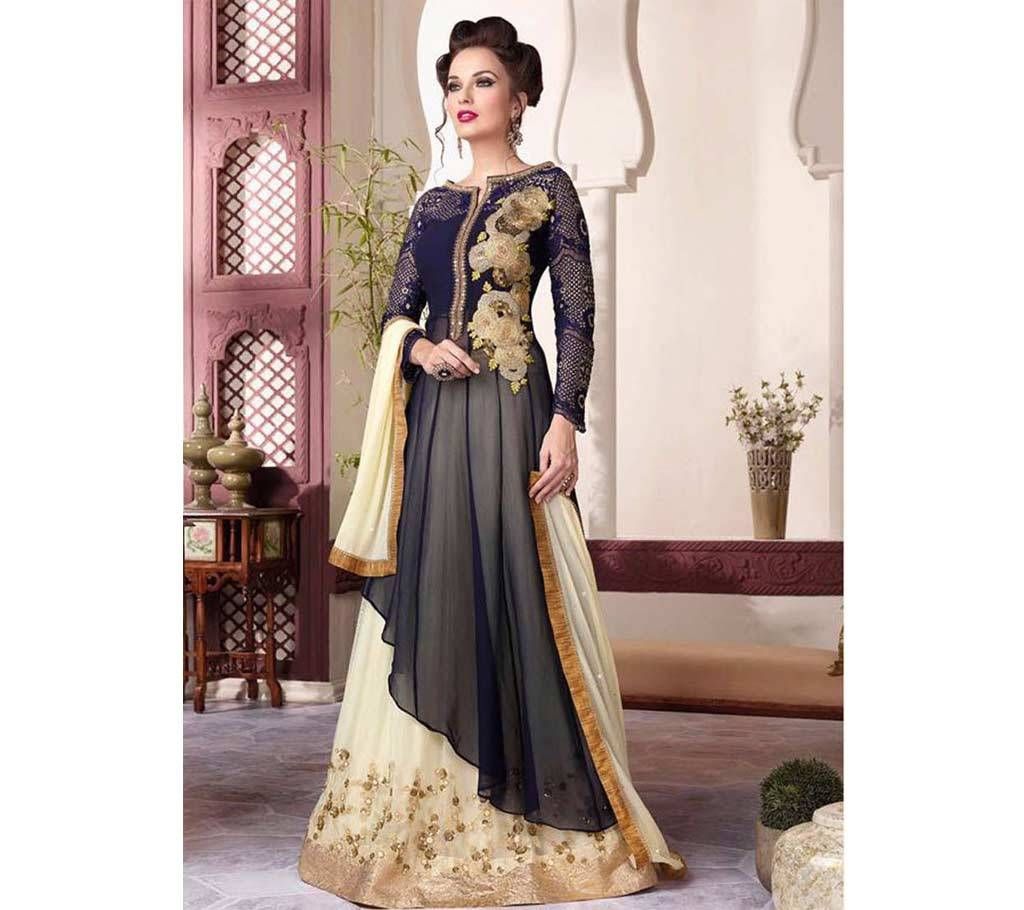 Semistitched georgette replica long party suit