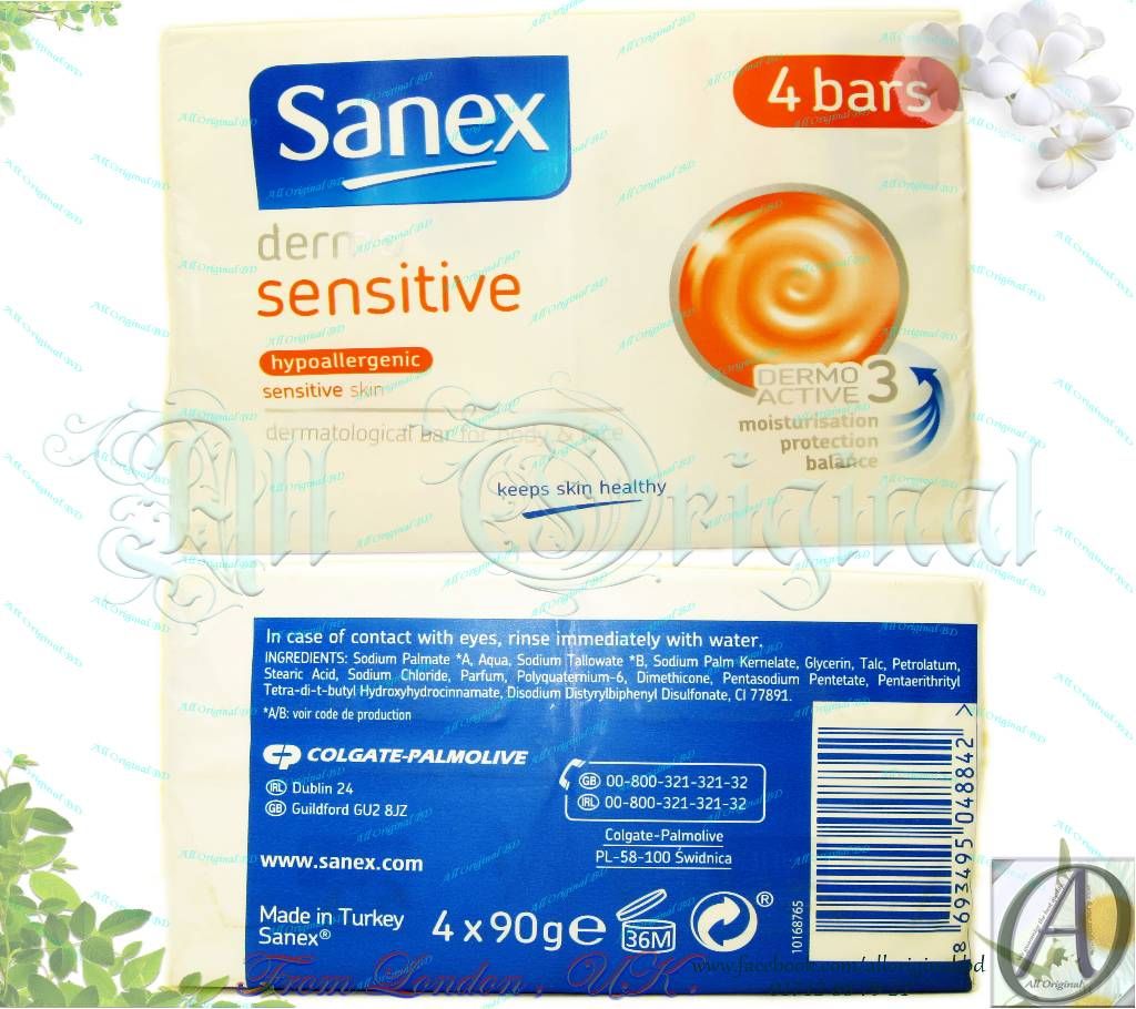 Sanex Dermo Hypo-Allergenic Sensitive Soap Bar (4 X 90g) Pack (Turkey)