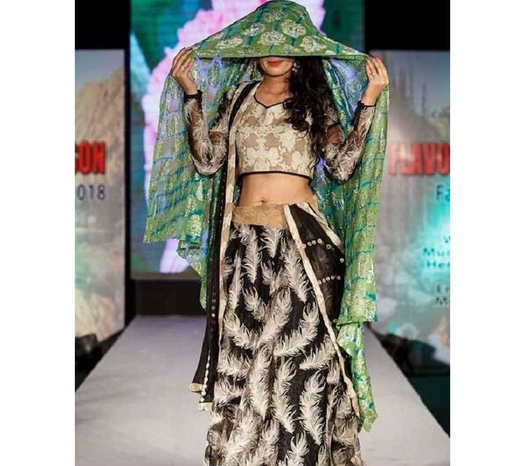 Black Tishue with Piccok Motif Ghagra