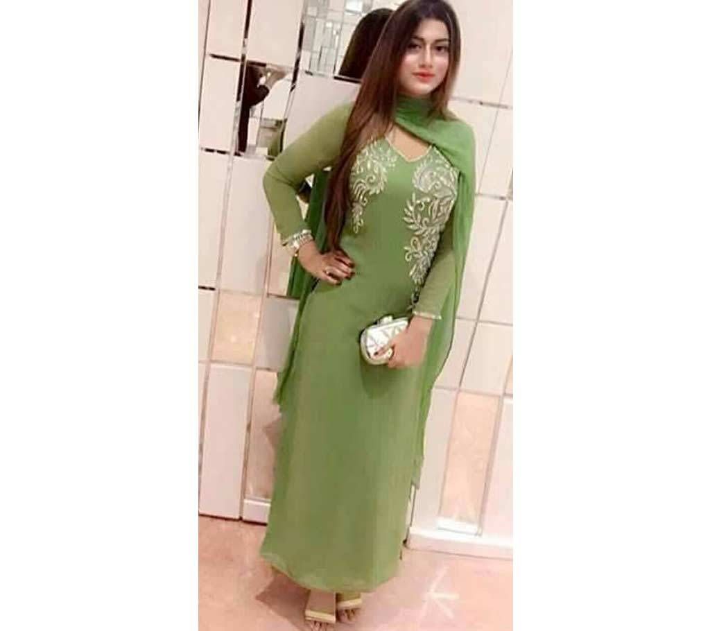 Semistitched georgette long three pc