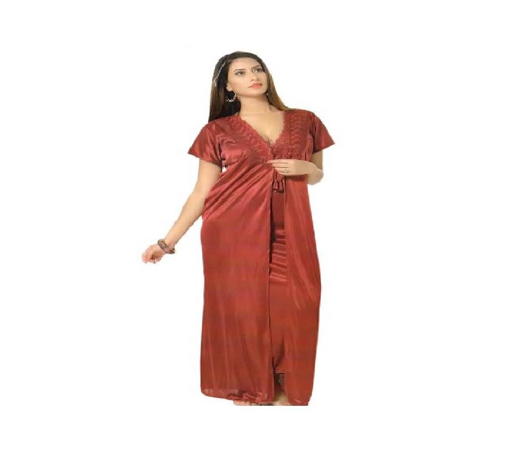 Salmon Night Dress for Women- Maroon (2 Part)