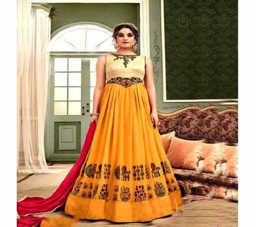 Unstitched Yellow Georgette Gown For Women