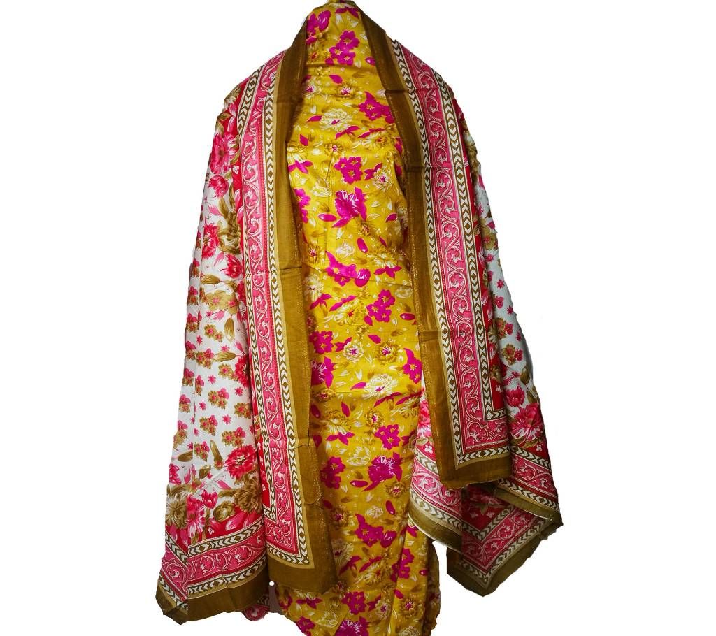 Adhury Diamond Joypuri Cotton Unstitch Three Piece Dress For Women
