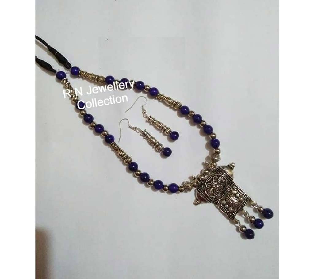 German silver pendant & heavy beads
