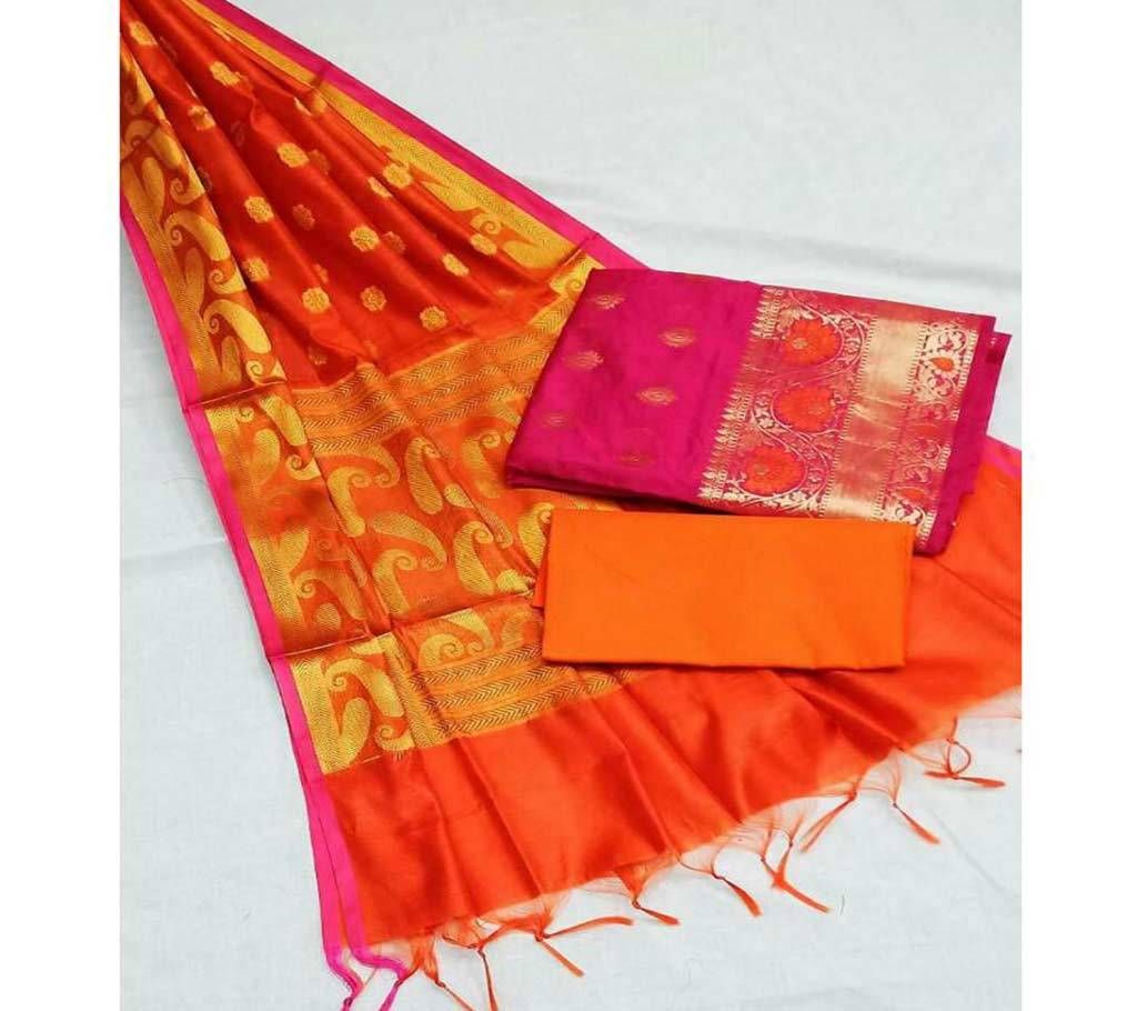 Maroon Orange Flower Design Pure Banarasi Silk 