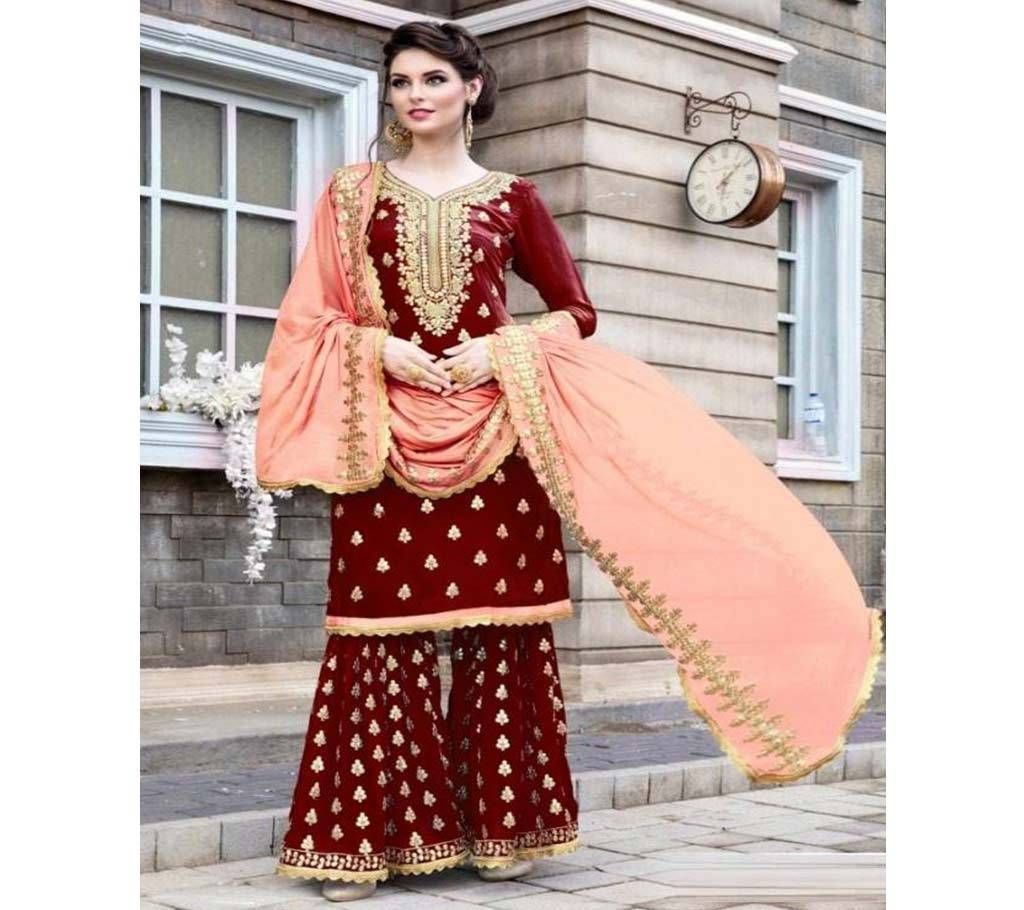 Semi-Stitched Indian Weightless Georgette Embroidery Salwar Kamez Copy