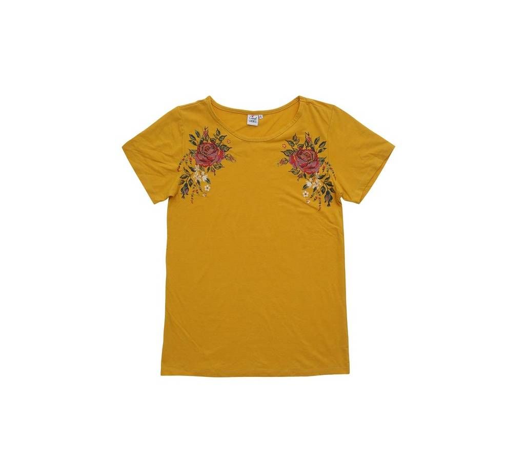 Half Sleeve Ladies T-shirt Yellow Color