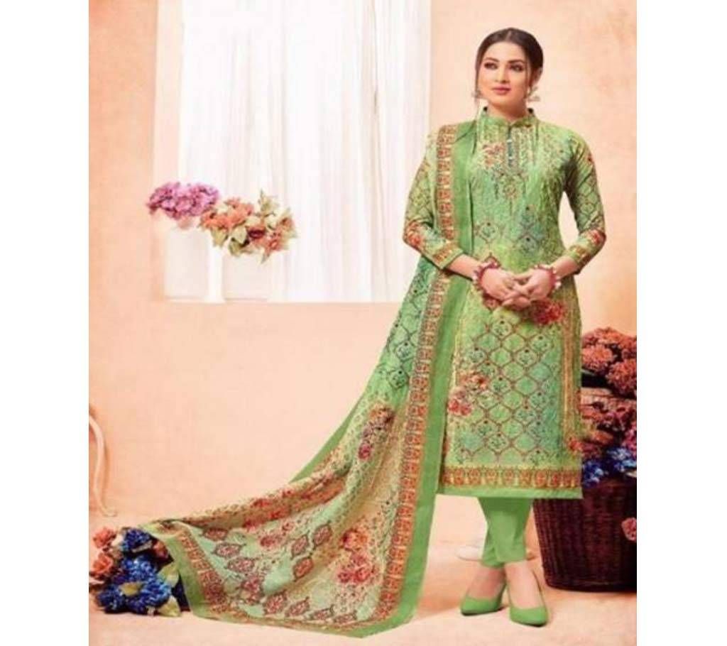  Indian Unstitched Embroidery + Printed Cotton Three Piece