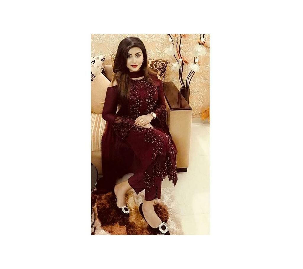 Unstitched Maroon Georgette Salwar Kameez For Women