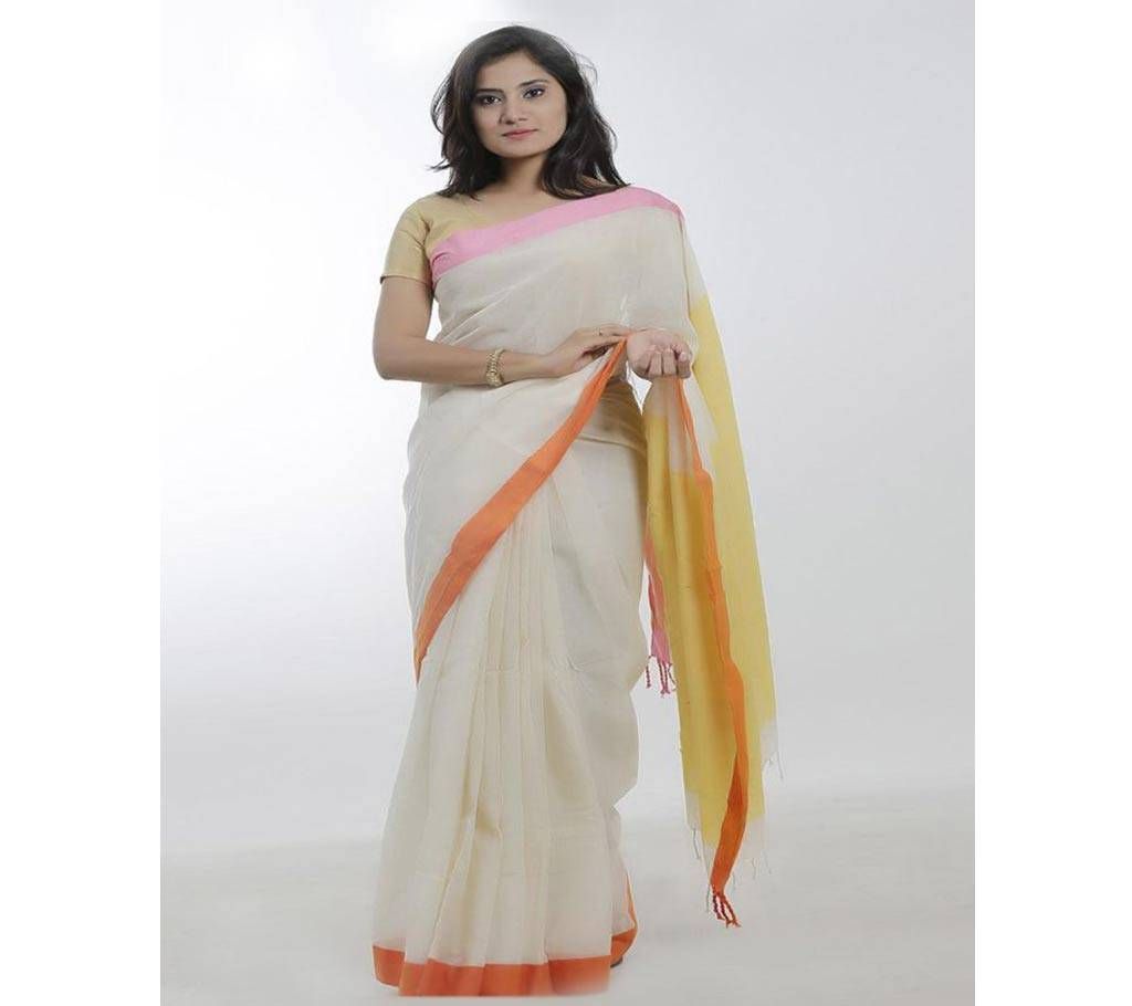 Off White Color Cotton  Saree