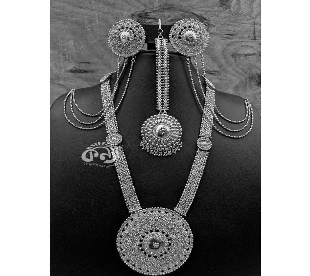 Handmade Silver Plated Long Neckset with Earrings + Tana and Tikli