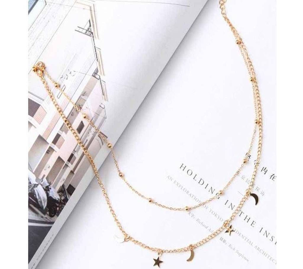 Wholesale Necklace Punk New Fashion Necklace Gold/silver Simple Double Moon Star Short Necklace Sale Acero Inoxidable Mujer