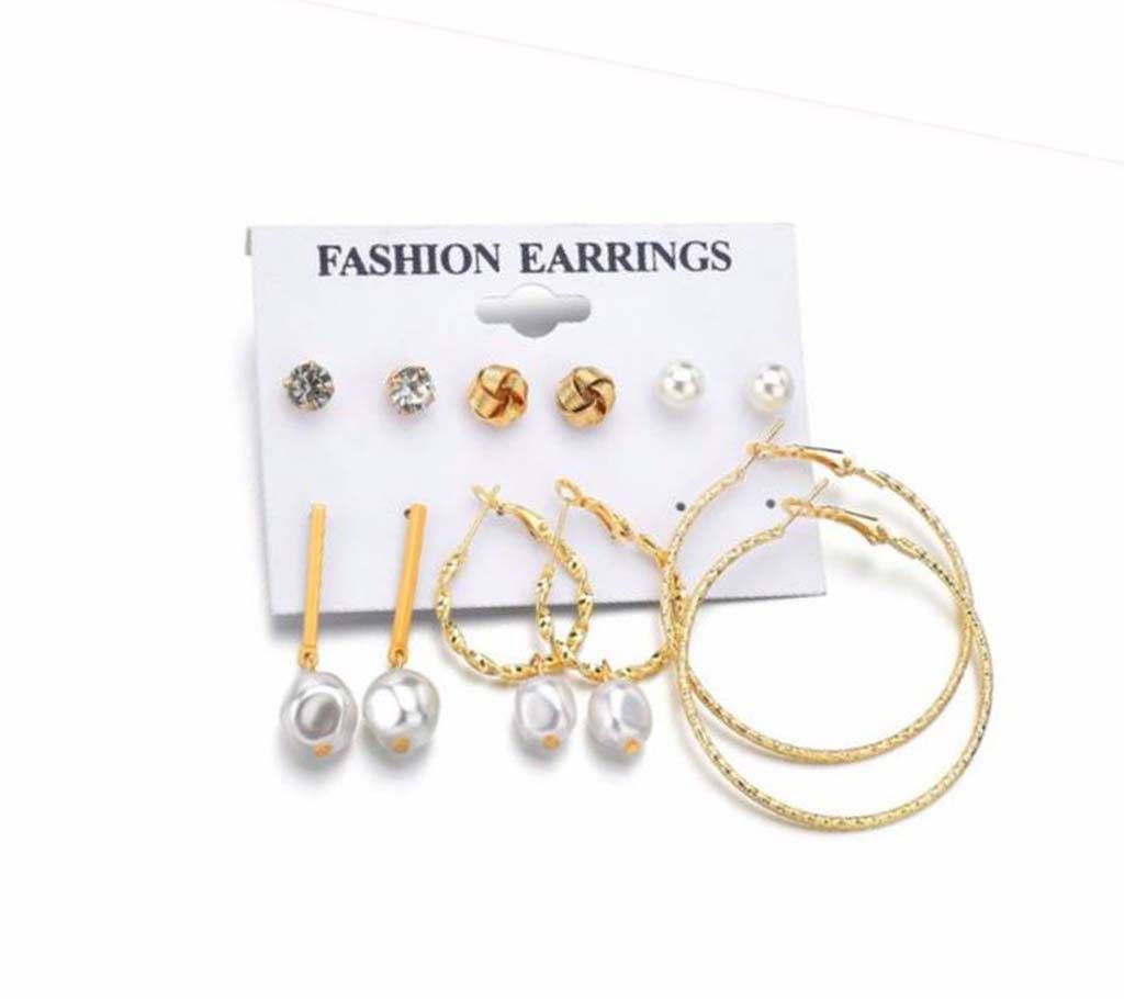 6pairs/Set Pearl Simulated Earrings For Woman
