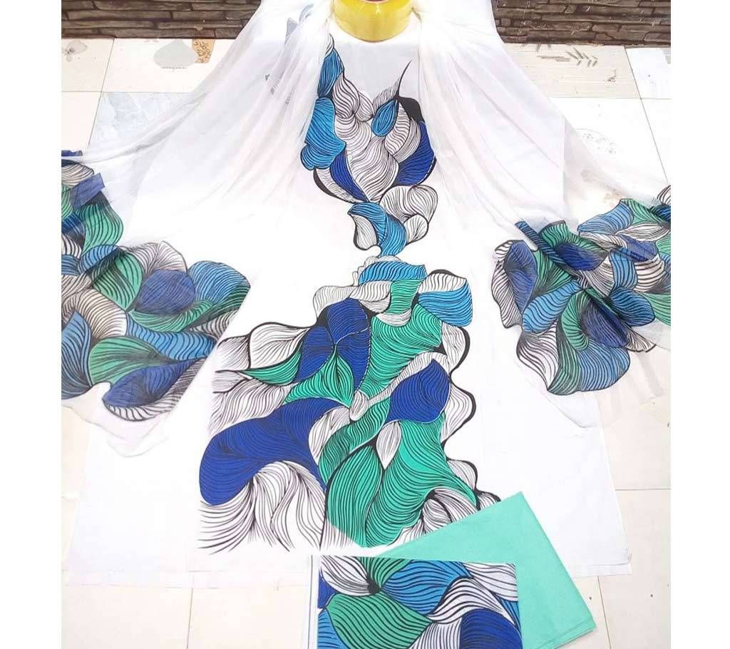 Deshi Cotton Unstitched Joypuri Screen Printed 3Pcs - H05 - MHG