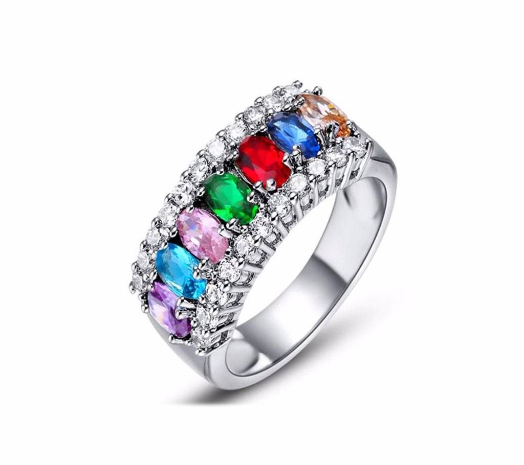 Mystic Rainbow Cubic Zirconia  Silver Ring For Women