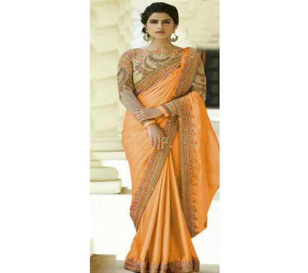Indian Georgette Saree With Blouse Piece Gajari Color