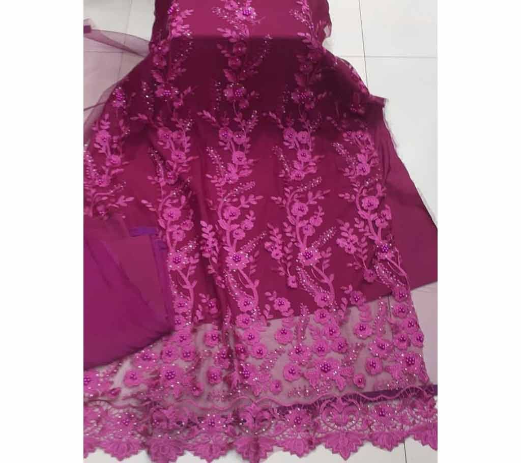 Unstitched Fabric Embroidered Cotton Net Unstitched 3 Piece(With inner)-20