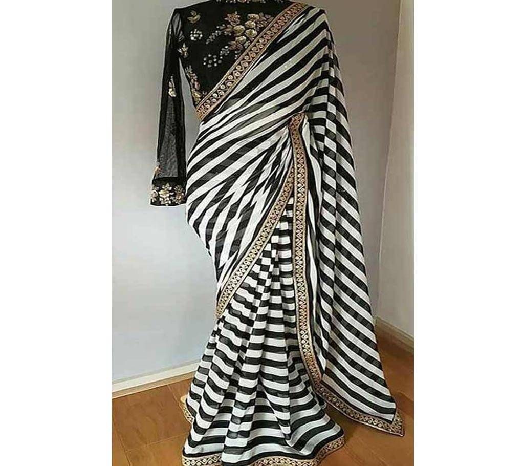 Ladies black and white Georgette sharee 