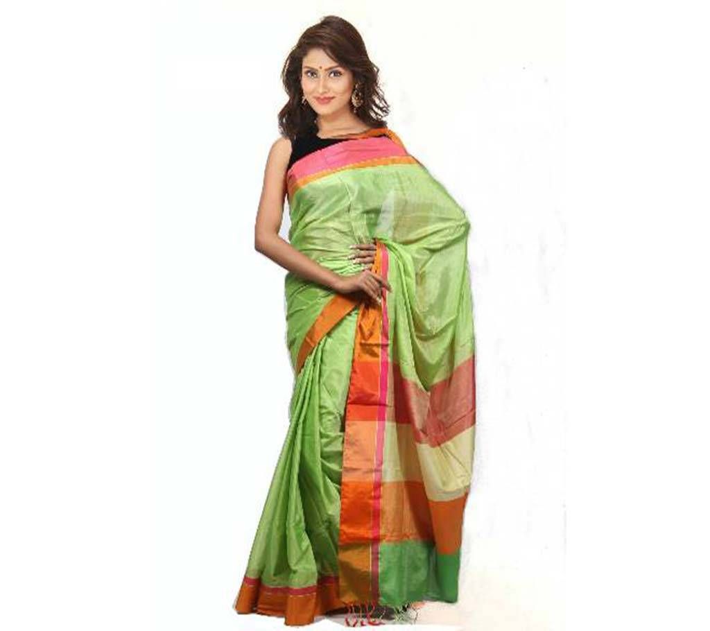 Green toshor silk sharee with red par