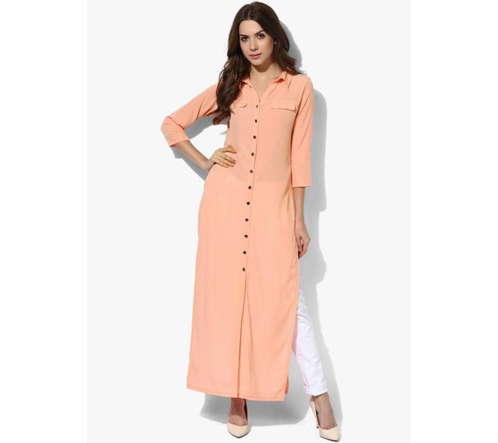 Light Salmon China Linen Semi Ready Kurti