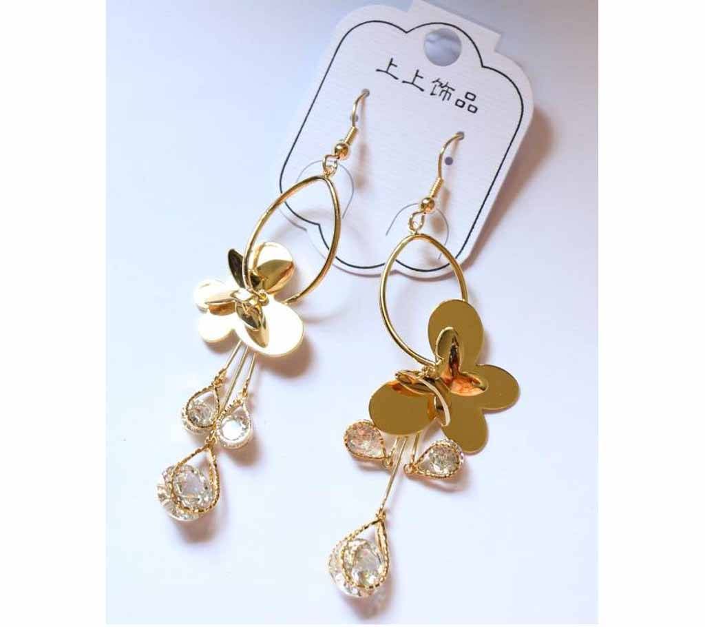 Gold Plated Diamond Cut Stone butterfly Earrings