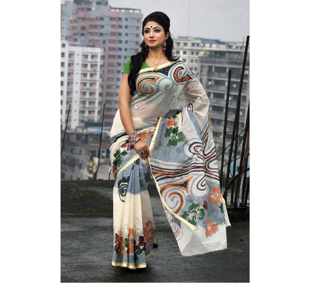 Handprinted cotton sharee