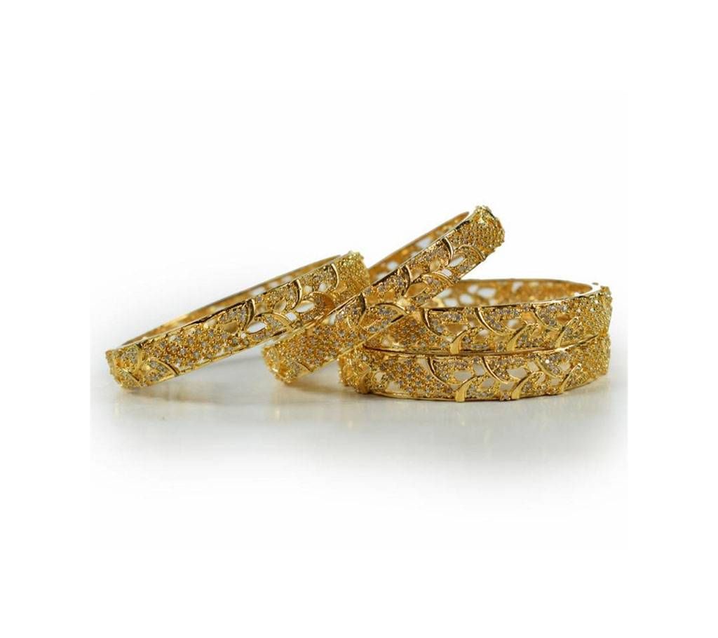 Golden And White American Diamond Cat Bangles For Women (4 Pieces)
