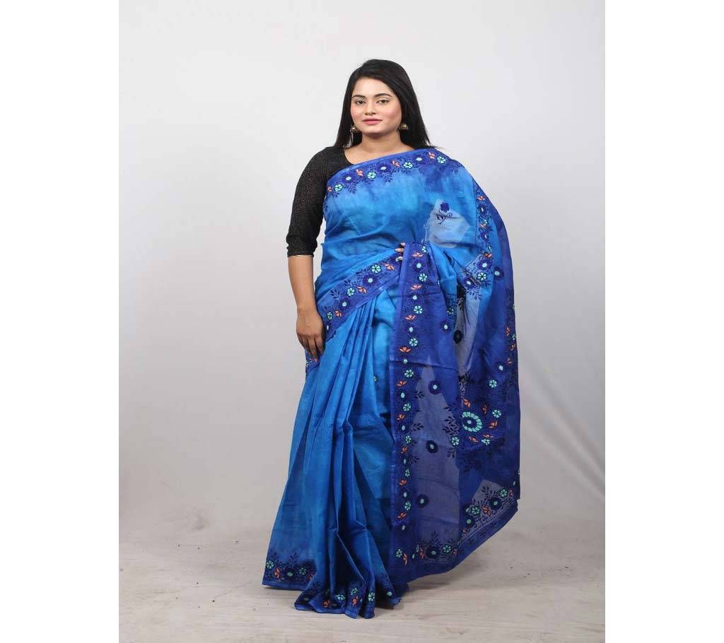 Hand Embroidery Saree - Darkblue & Royal blue