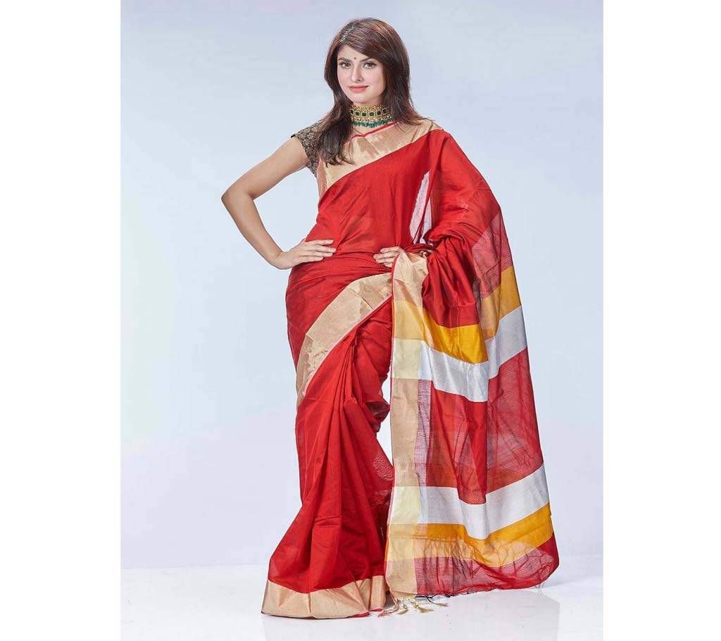 Dark Red Tosor Silk Sharee