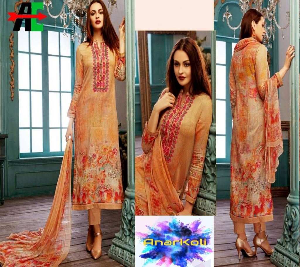 GLACE SATIN Unstitched DIGITAL PRINTED SUITS WITH EMBROIDERY Work (Copy)
