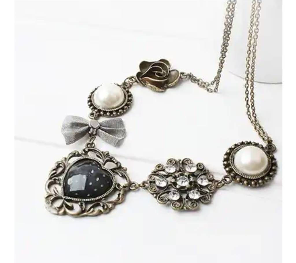 Chia Fashion Luxury retro peach bow pearl necklace (by Pink Point - CHIA78)