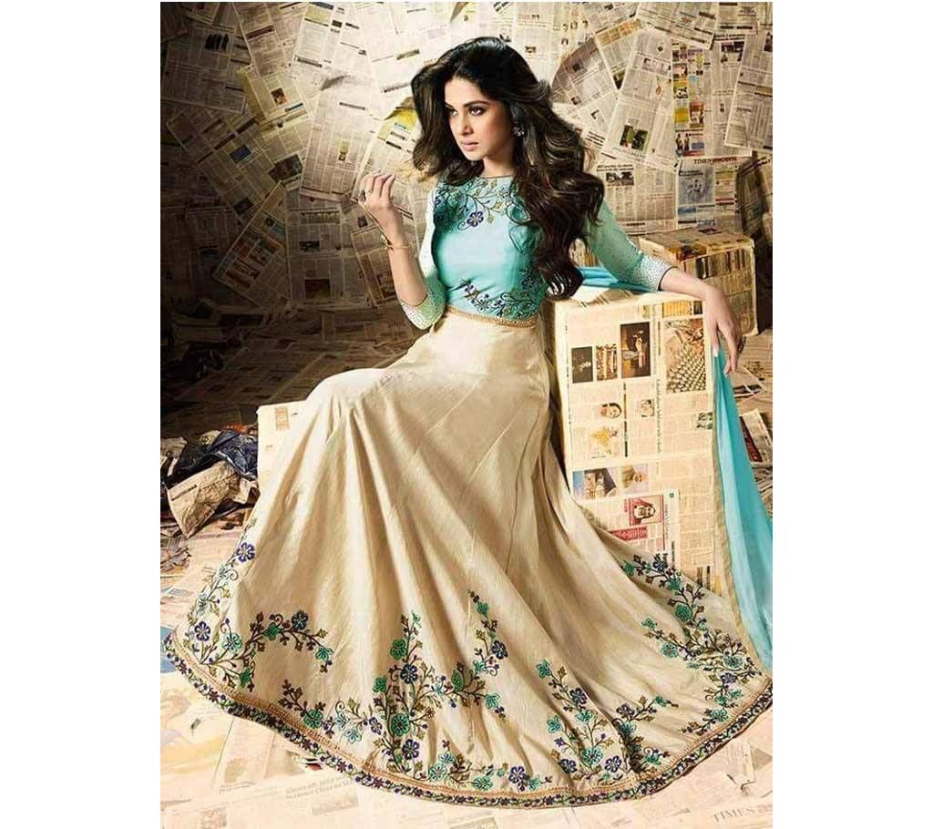 Semi Stitched Georgette Embroidery Three Piece Copy