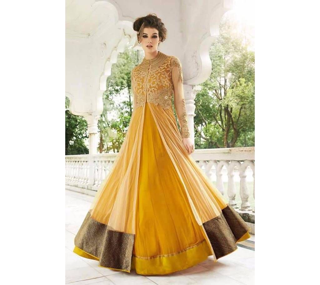 Semi Stitched Georgette Embroidery Long Gown - Copy