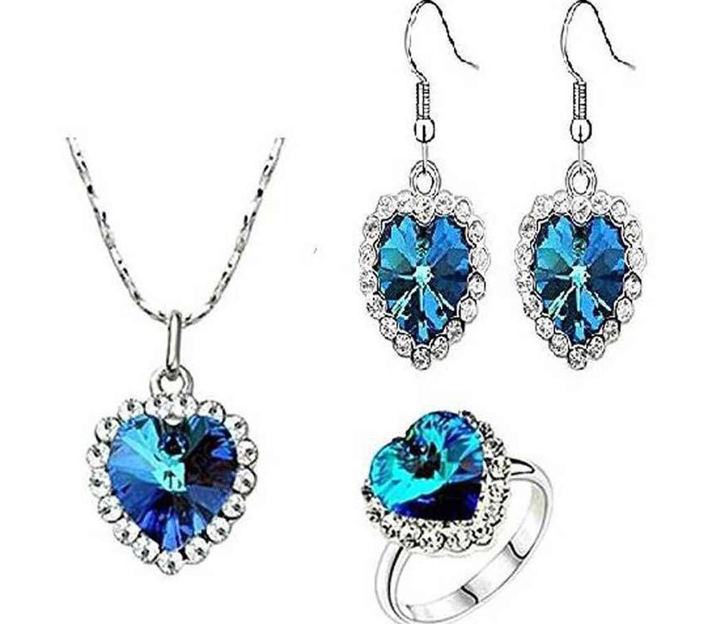 silver and blue crystal 3 in 1 Jewelry set for women 