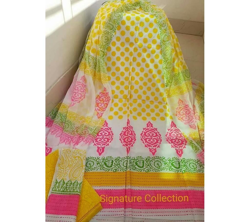 Cotton Unstitched Three-piece with block print