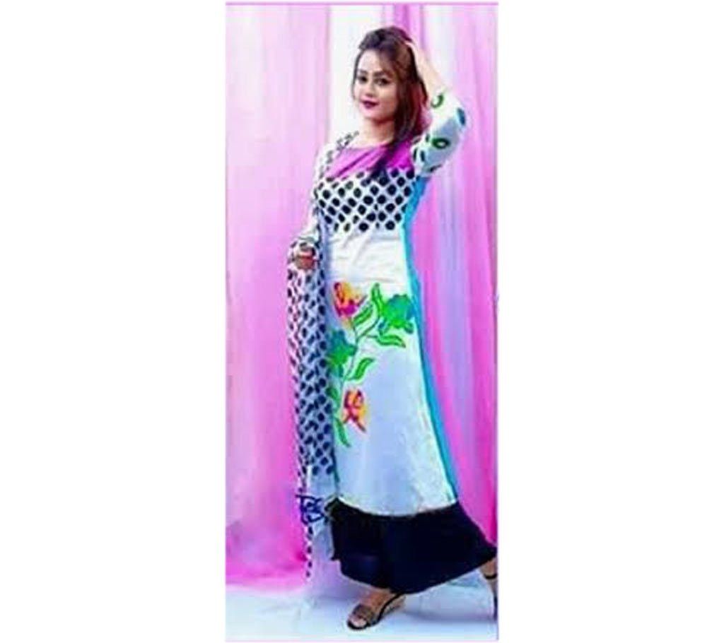 Unstitched block printed cotton three pc