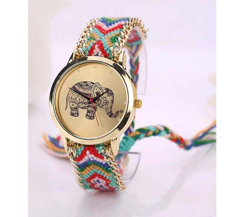 Elephant Pattern Weaved Rope Bracelet watch