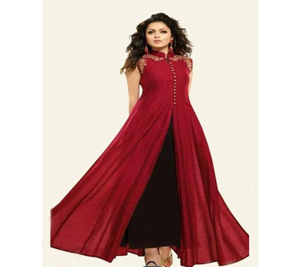Drashti Dhami Semi Stitched Maroon Twin Layered Dress