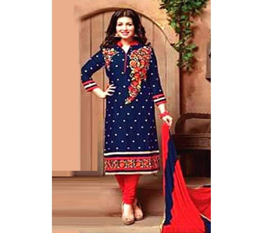 Cotton Block Printed Unstiched Salwar Kameez (Navy Blue)