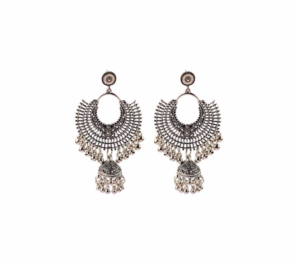 Women's Big Round Silver Drop Earrings Jhumka