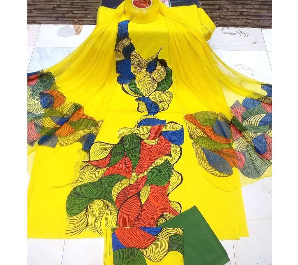 Deshi Cotton Unstitched Joypuri Screen Printed 3Pcs - H04 - MHG