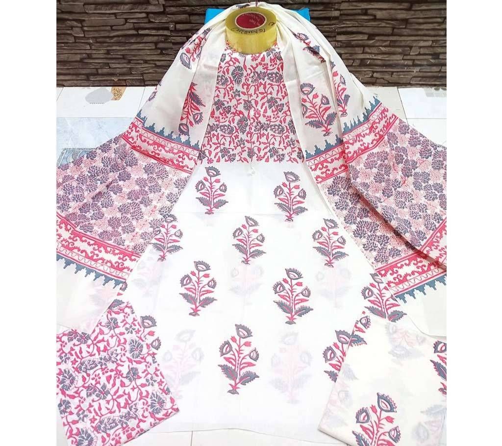 Unstitched Deshi Cotton Screen Printed 3Pcs - C17