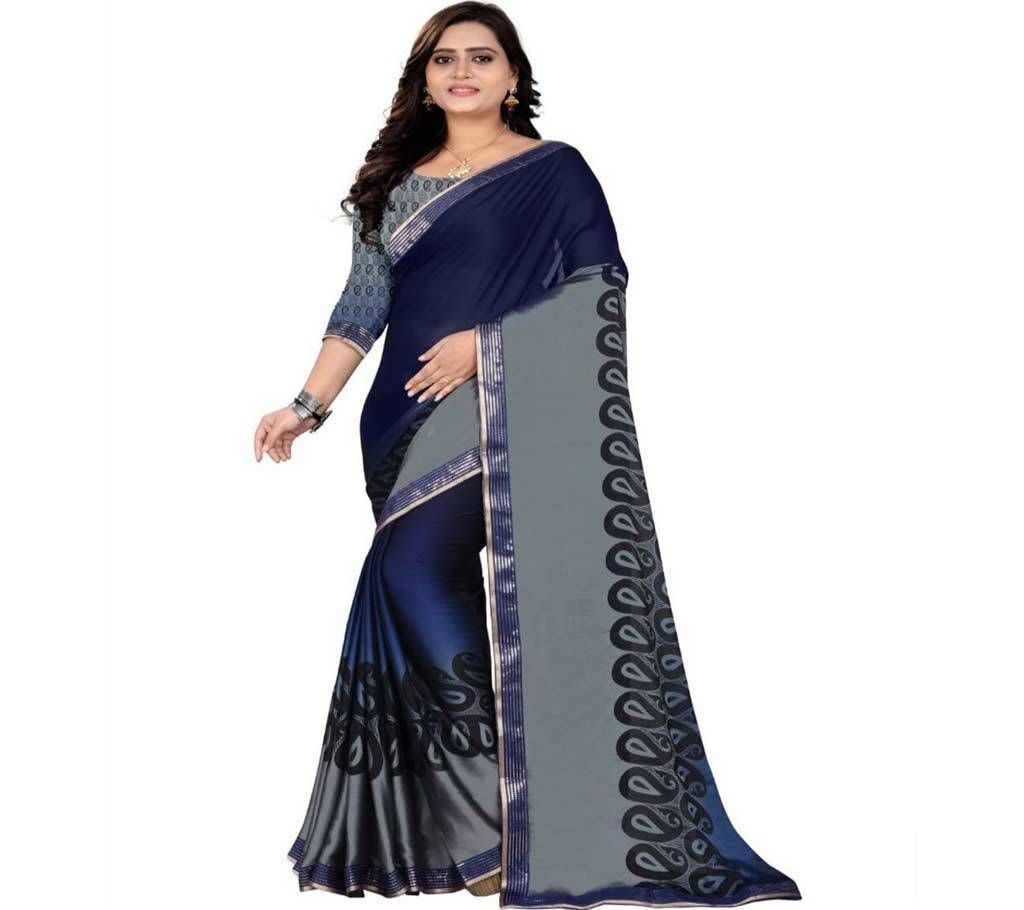 Soft Georgette Sharee with blouse piece  Dark Blue - 1002 - GMS