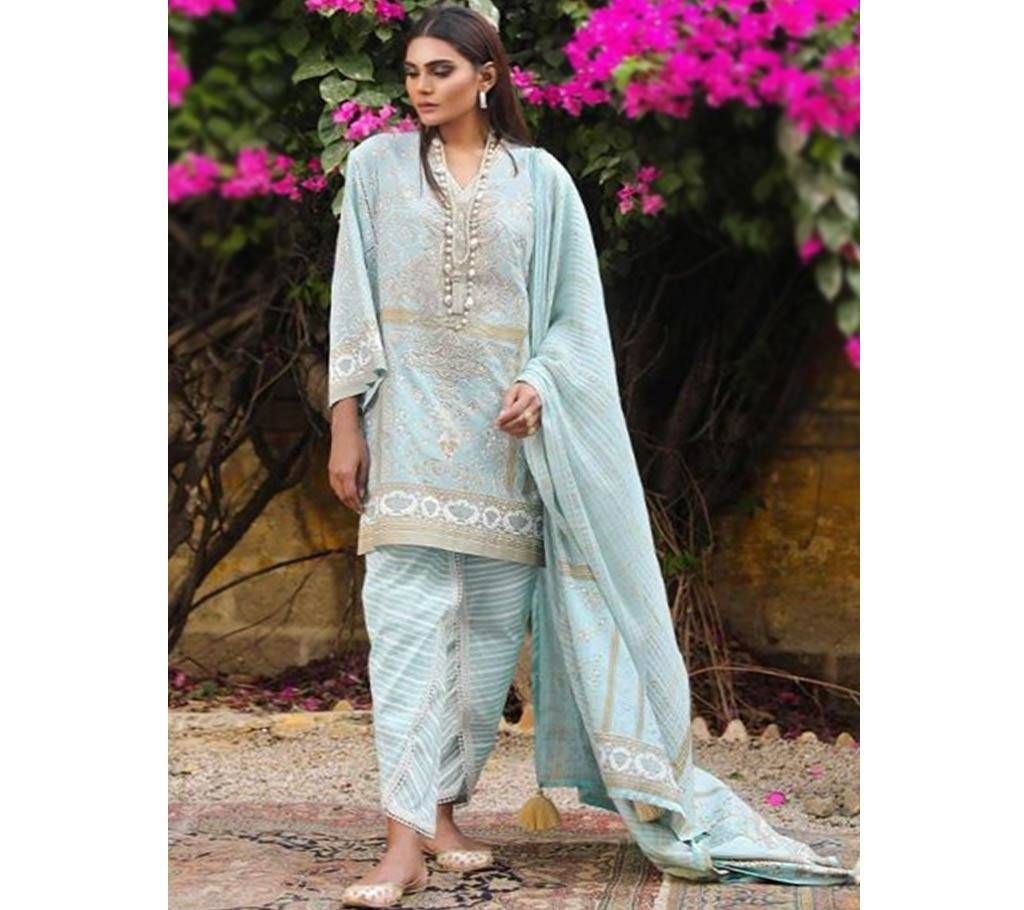 Unstitched Cotton Gold Print With Embroidery salwar Kameez for women 