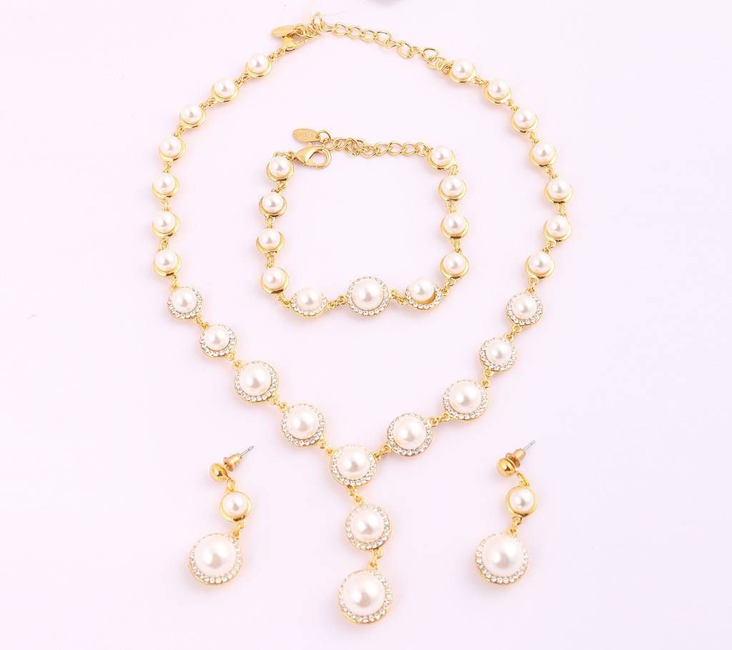 Gold Plated Pearl Chain with Earrings 