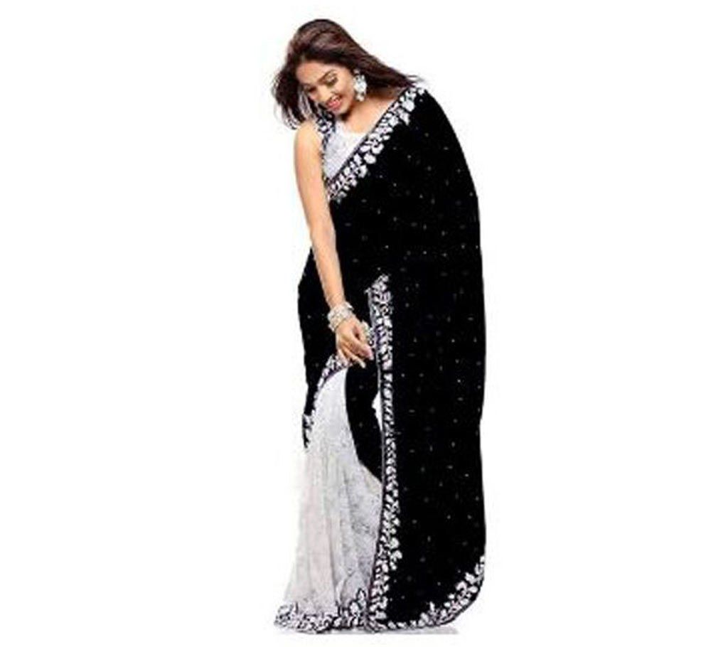 Black and white soft georgette sharee
